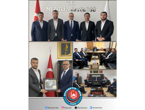 Diyanetiz-Sen Genel Başkanı Mehmet Altıntaş, Genel Sekreter Ali Can, İl Başkanı Serdar Çiftçi ve İlçe Başkanı Nurullah Eren, Mezitli İlçe Müftüsü Recep Çarpar ile Şube Müdürü Suphi Zengin’i makamlarında ziyaret ederek hayırlı olsun dileklerini iletti.