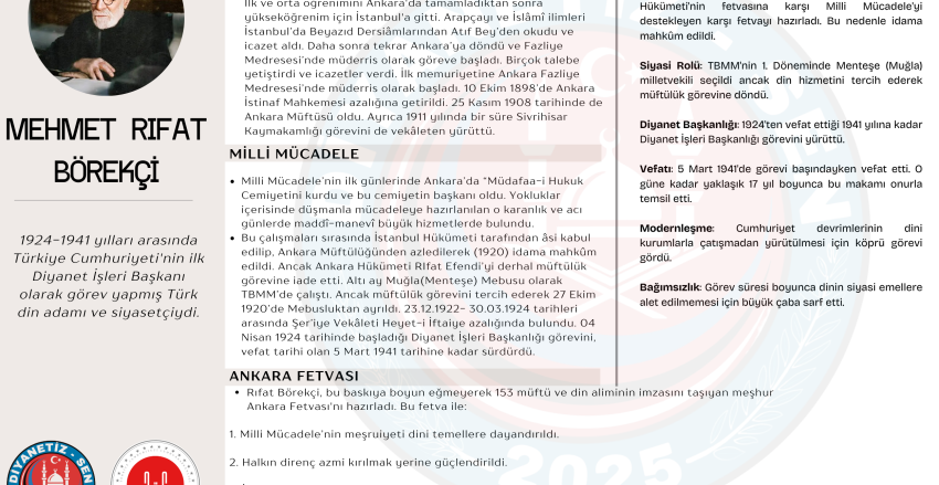 İlk Diyanet İşleri Başkanı olan Mehmet Rıfat Börekçi’yi rahmet ve minnetle yâd ediyoruz.