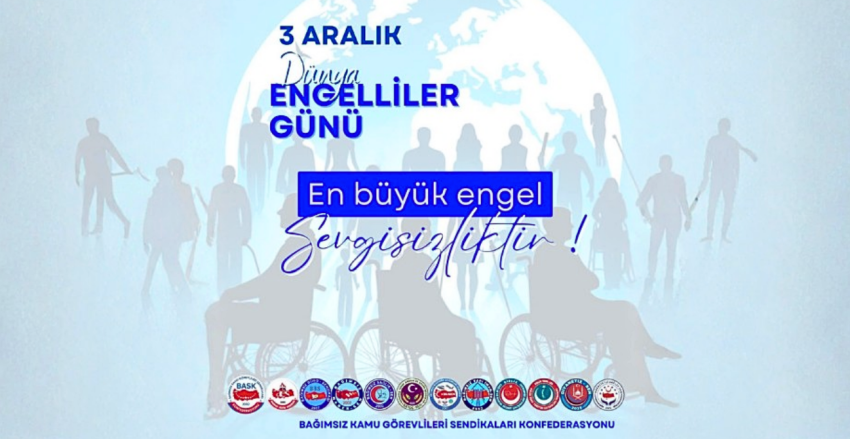 Diyanetiz-Sen olarak, 3 Aralık Dünya Engelliler Günü münasebetiyle tüm engelli kardeşlerimizi saygı ve muhabbetle selamlıyoruz. 