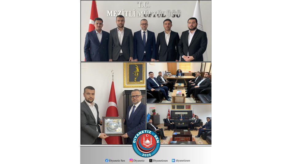Diyanetiz-Sen Genel Başkanı Mehmet Altıntaş, Genel Sekreter Ali Can, İl Başkanı Serdar Çiftçi ve İlçe Başkanı Nurullah Eren, Mezitli İlçe Müftüsü Recep Çarpar ile Şube Müdürü Suphi Zengin’i makamlarında ziyaret ederek hayırlı olsun dileklerini iletti.