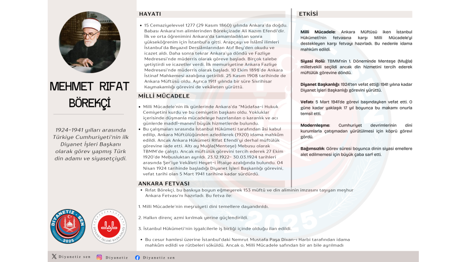 İlk Diyanet İşleri Başkanı olan Mehmet Rıfat Börekçi’yi rahmet ve minnetle yâd ediyoruz.